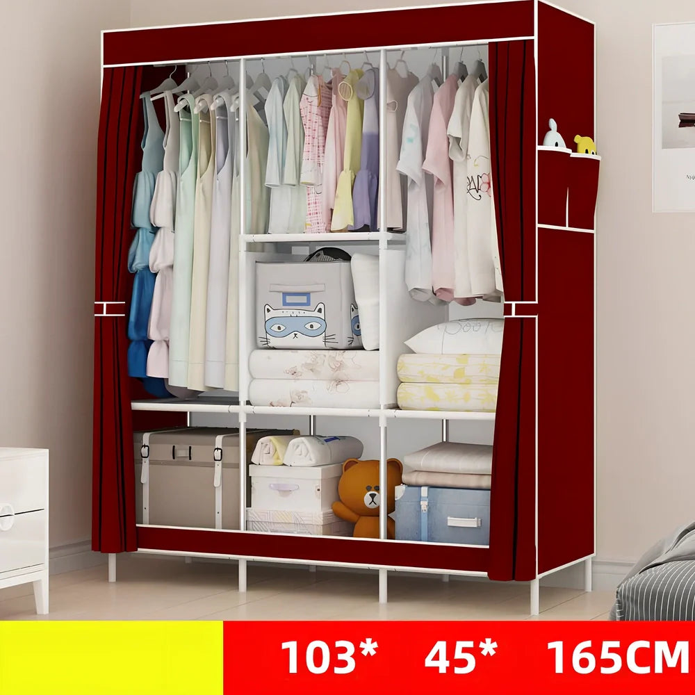 Single dormitory wardrobe with steel frame and fabric enclosure measuring 70×45×150cm