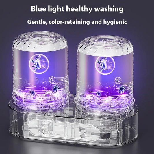 White double bucket mini washing machine with USB power connection for small garment cleaning