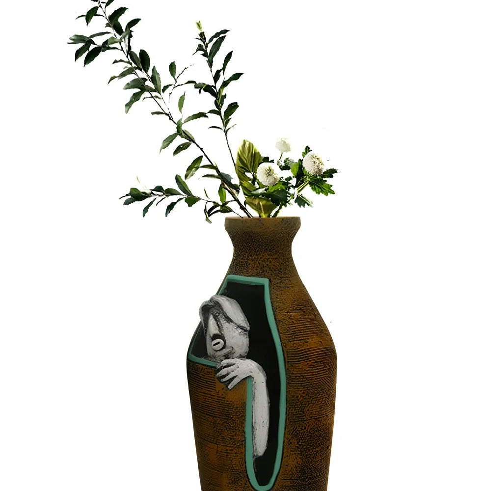 Blue hand-painted abstract resin wall vase measuring 18cm tall with pendant hanging form