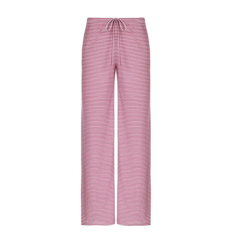 Stylish women's striped pants in various colors with a casual, Y2K-inspired design
