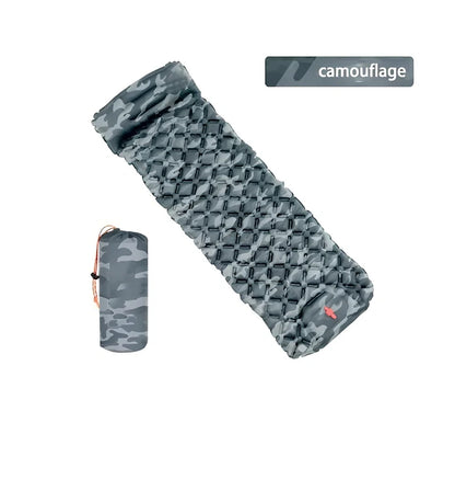 LT-88 navy blue inflatable sleeping pad showing 190cm length and integrated foot strap pillow design