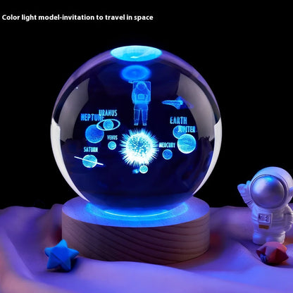 Moon small night lamp with crystal ball and USB base in celestial design theme