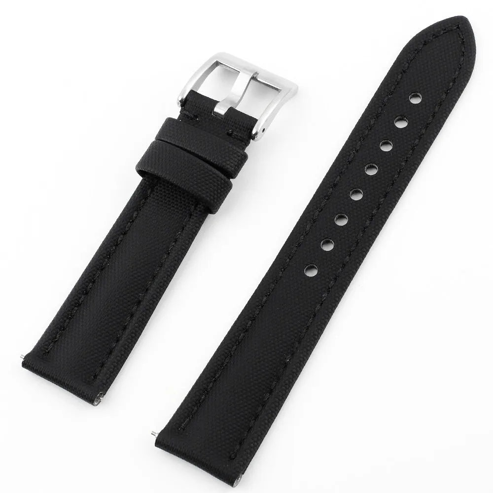 Oxford water-repellent cloth leather watch strap in black, blue, green, grey or beige, 18mm to 22mm width