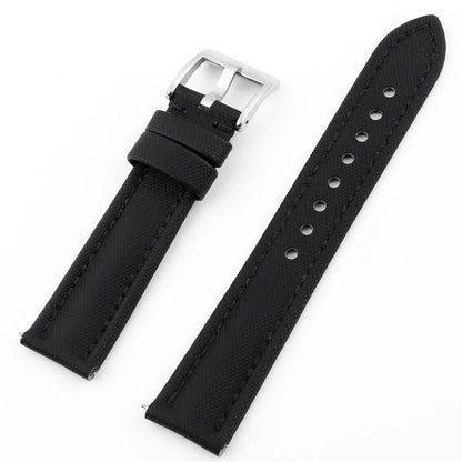 Oxford water-repellent cloth leather watch strap in black, blue, green, grey or beige, 18mm to 22mm width