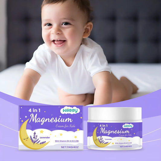 114g jar of 4-in-1 magnesium cream for kids with magnesium chloride and vitamins