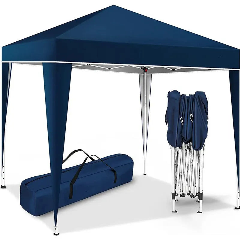 Four-corner folding exhibition tent, 3x3m, 300x300x220cm, available in blue, black, green, white or khaki with silver tape.