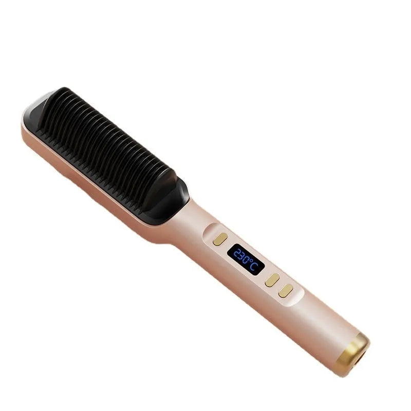 Negative ion hair straightening comb with LCD screen in avocado green colour.