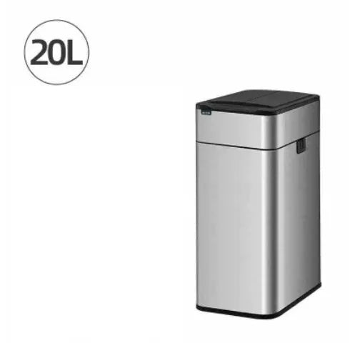 Inductive ashbin smart trash can with automatic lid, stainless steel construction, and square bucket shape