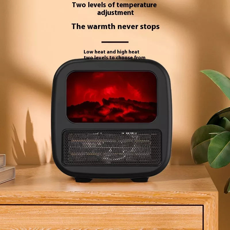 Portable 3D Flame Electric Heater in black with adjustable height and 3 fan speeds
