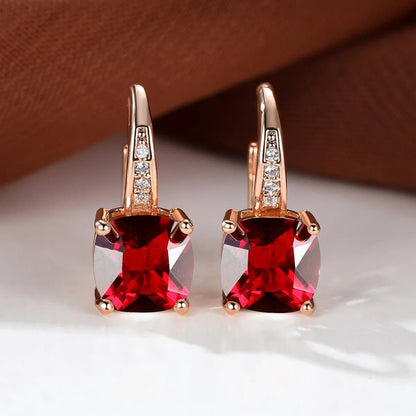Square zircon inlaid ear hook earrings with geometric design and electroplated finish in golden tone