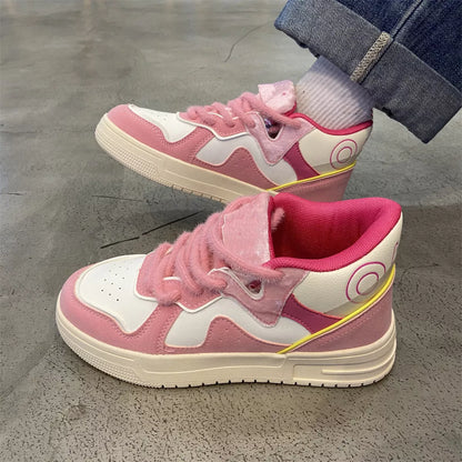 Women's high-top sneakers with color blocking and rubber sole