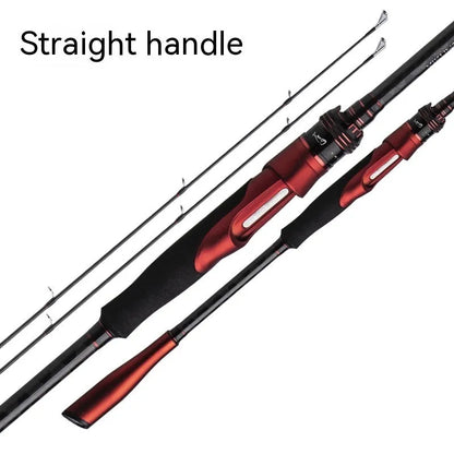 Carbon light lure fishing rod shown with straight handle and pikestaff handle options.