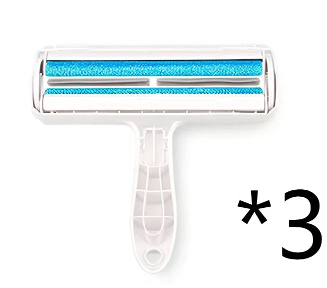 Blue pet hair removal comb with ABS plastic body and roller bristles for furniture cleaning