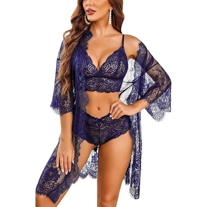 Ladies lace fabric underwear set with adjustable straps and decorative front bow detail