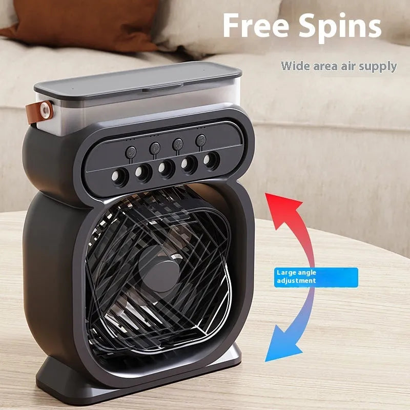 Portable evaporative air cooler humidifier fan with LED night lights in black, blue, green or white