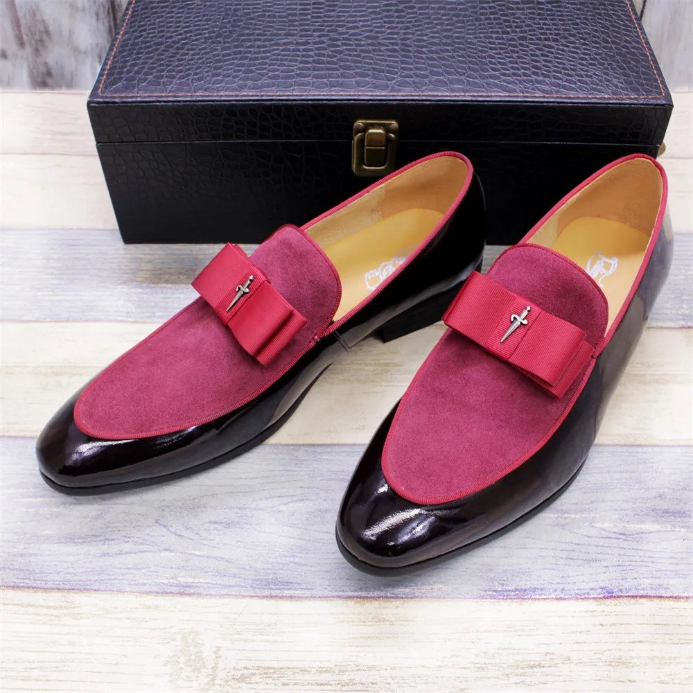 Men's low-top patent leather shoes with tassel detail in black, sizes 39-46, on a neutral background
