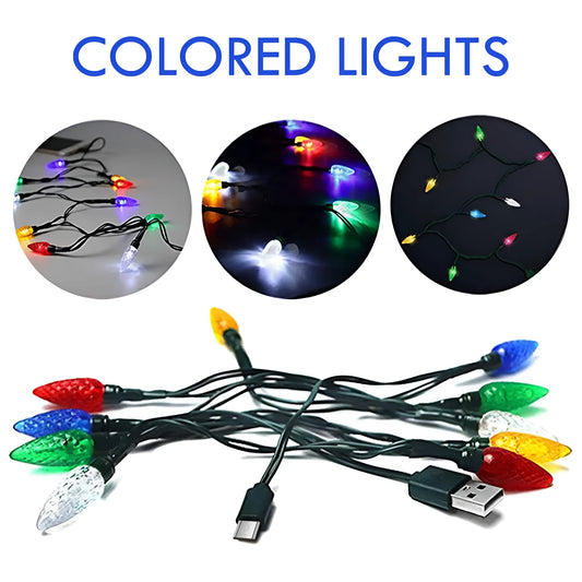 Green USB charging cable with 10 flashing LED lights for device charging and room decoration
