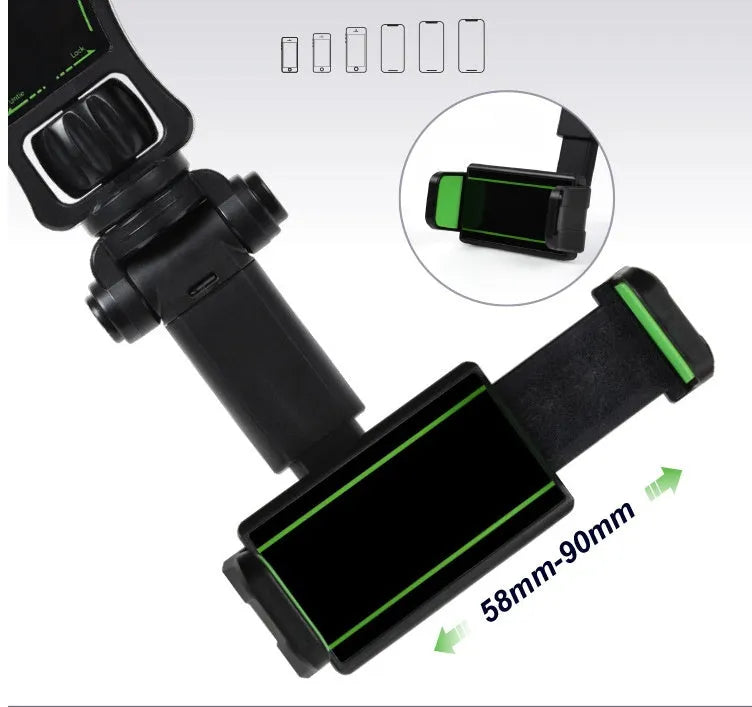Black and green car phone holder mounted on rear view mirror bracket with AR navigation pillow design