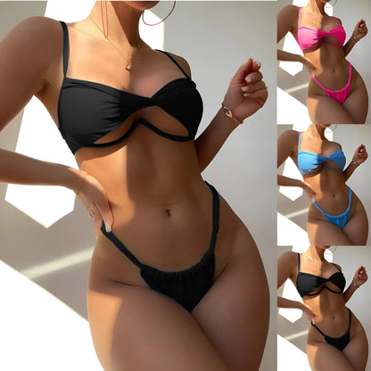 Women's nylon one-piece swimsuit with twist front in rose red, light blue, or black, sizes S to L