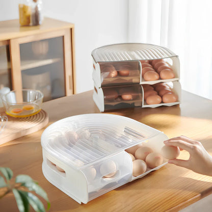 Stackable U-shaped egg storage box with semi-transparent PP construction showing egg compartments
