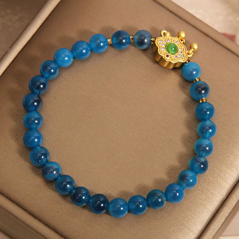 Blue sugar heart agate jade safety lock pendant bracelet with crystal construction and rhinestone accents