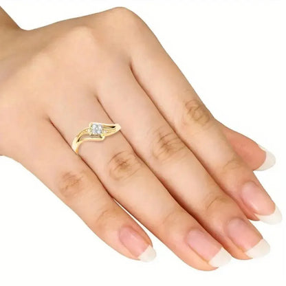 Yellow gold coloured copper diamond ring with micro inlaid zircon geometric ornamentation.