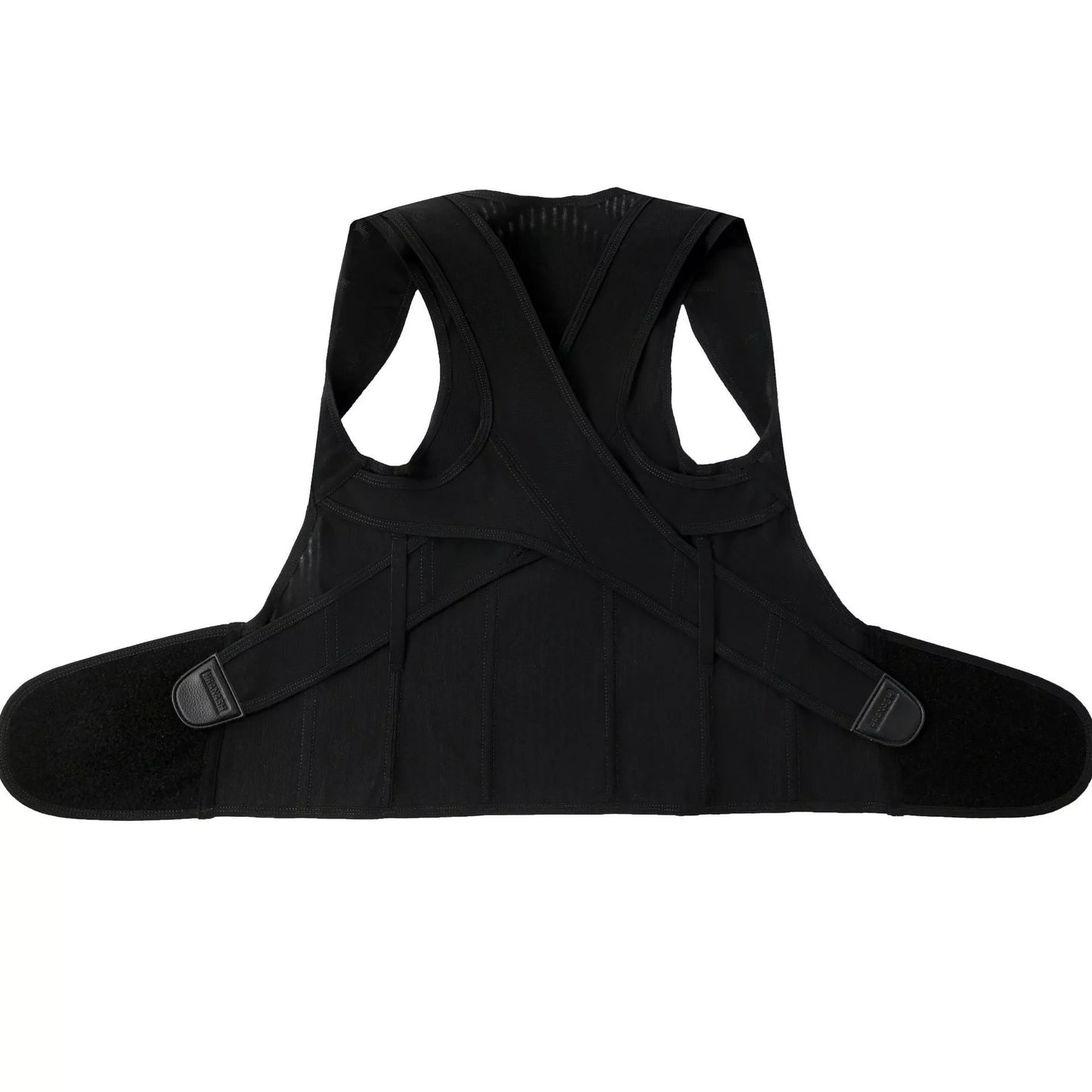 Black invisible posture corrector for hunchback prevention, adjustable straps for custom fit