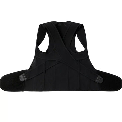 Black invisible posture corrector for hunchback prevention, adjustable straps for custom fit