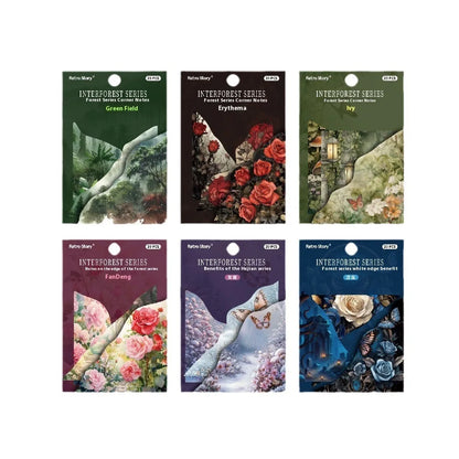 DIY craft set with 20 floral note sheets and matching printed bookmarks in six colours.