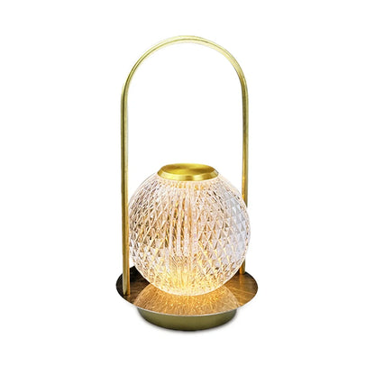 Metal portable ambience light with lantern shape measuring 11×23cm, showing touch controls and 27 colour options