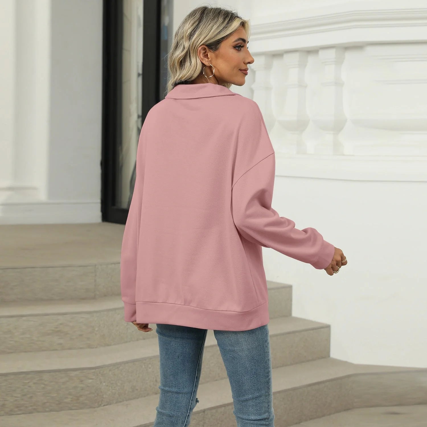 Stylish women's V-neck lapel sweatshirt in various colors