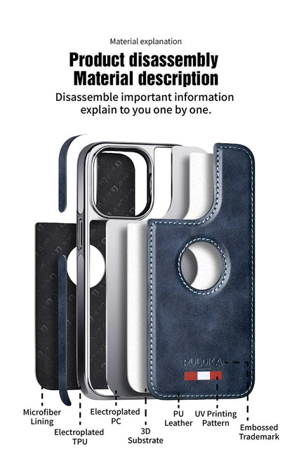 Brown PU leather plated phone case for iPhone 13 and iPhone 13 Pro with shockproof TPU and PC construction
