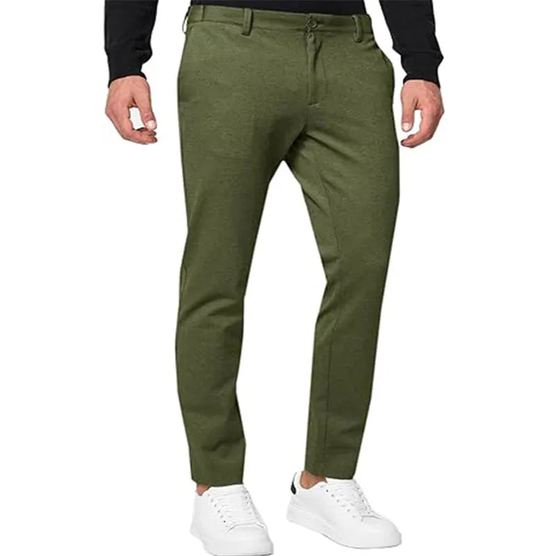 Men's slim-fit tapered chino trousers in a cotton blend fabric, shown in a solid colour.