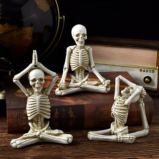 Yoga skeleton skull resin desktop ornament in black or white for Halloween decoration