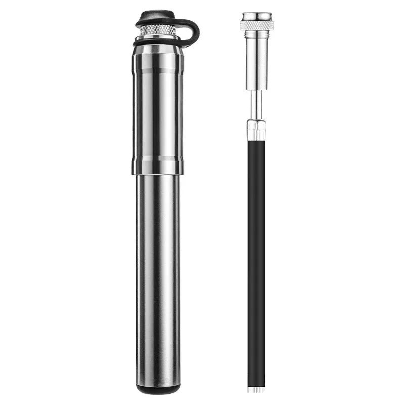 Portable Mini High Pressure Bicycle Pump in black and silver options