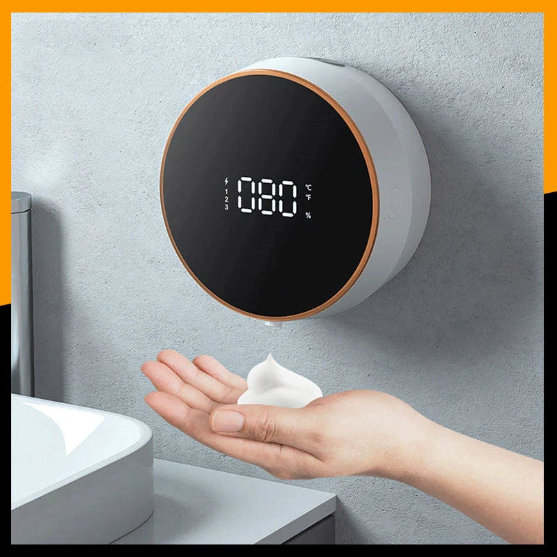Automatic induction hand sanitizer machine in elegant white and obsidian black with LED temperature display