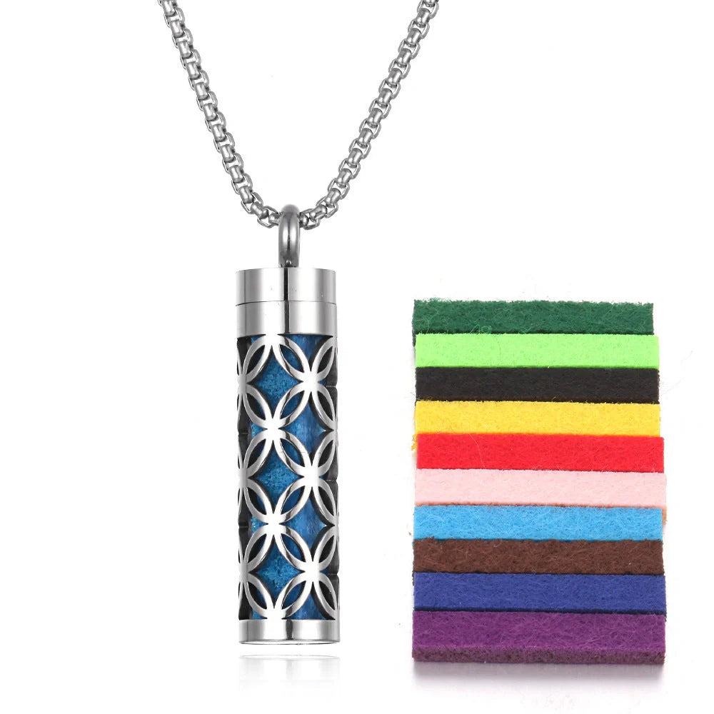 Titanium steel aromatherapy pendant with essential oil diffuser in various color options