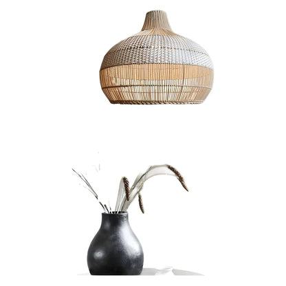 Rattan chandelier with 60cm diameter and woven design for living room lighting
