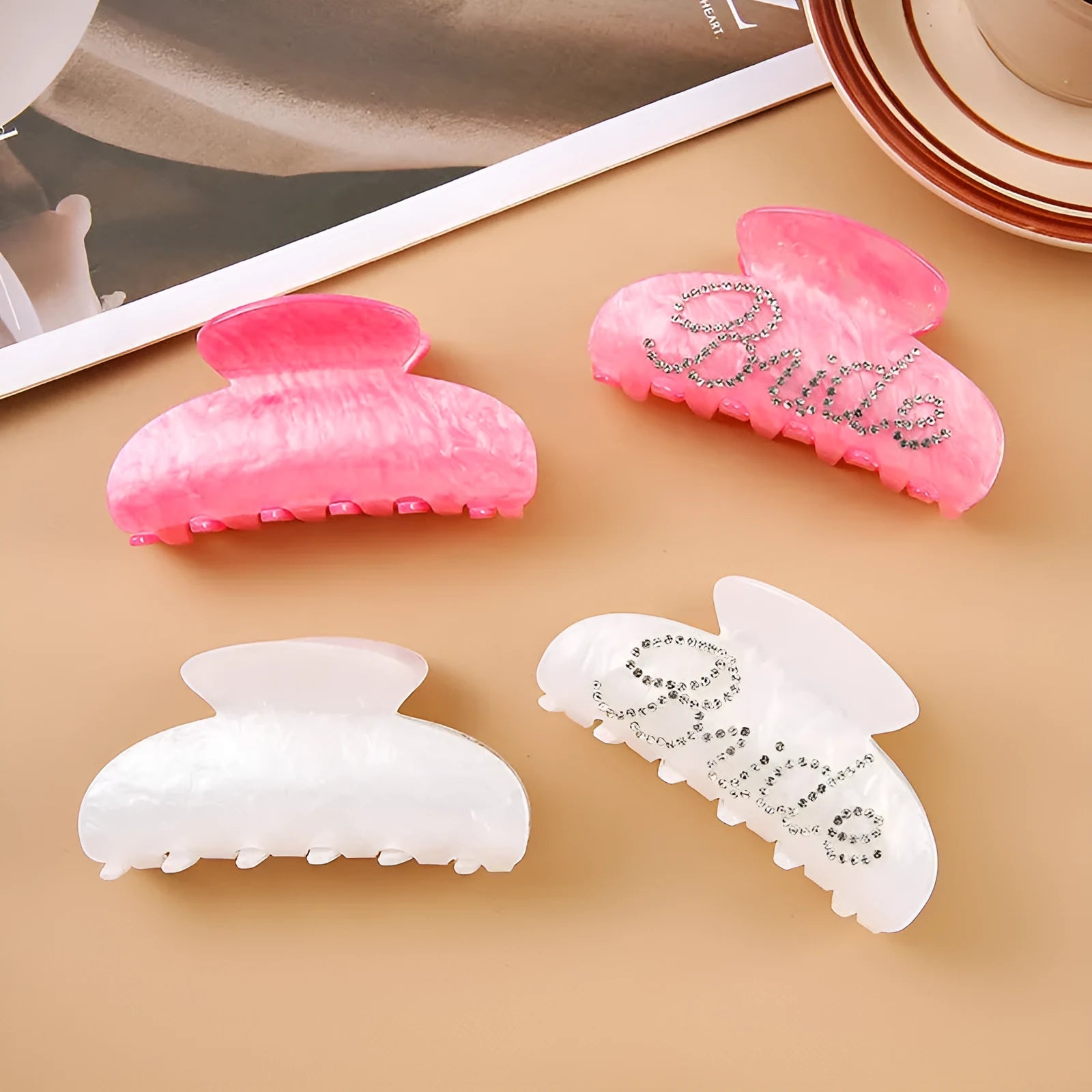 Sweet style acrylic diamond shower curtain clip barrette in pink or white.