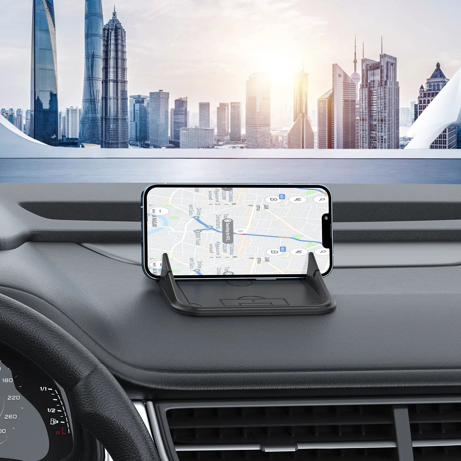Silicone automobile and desktop phone holder in Peak-X5 colour showing non-slip construction
