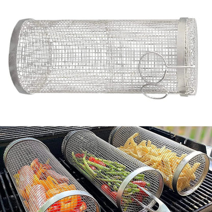 Stainless steel mesh grill basket for cooking a variety of foods on the barbecue