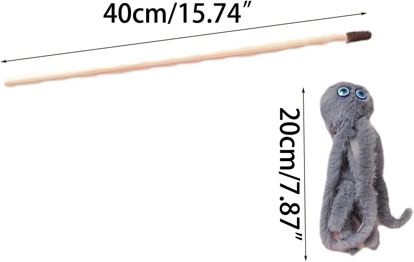 Long stick cat toy with furry octopus attachment and eyes in assorted colours