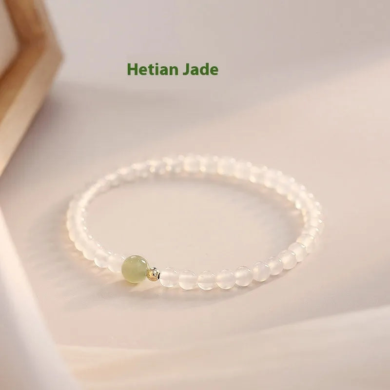 15cm natural white agate women's bracelet with New Chinese style design on wrist