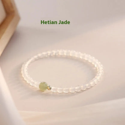 15cm natural white agate women's bracelet with New Chinese style design on wrist