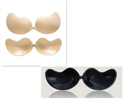 A discreet, backless and strapless silicone bra that provides a natural lift and invisible support under clothing.