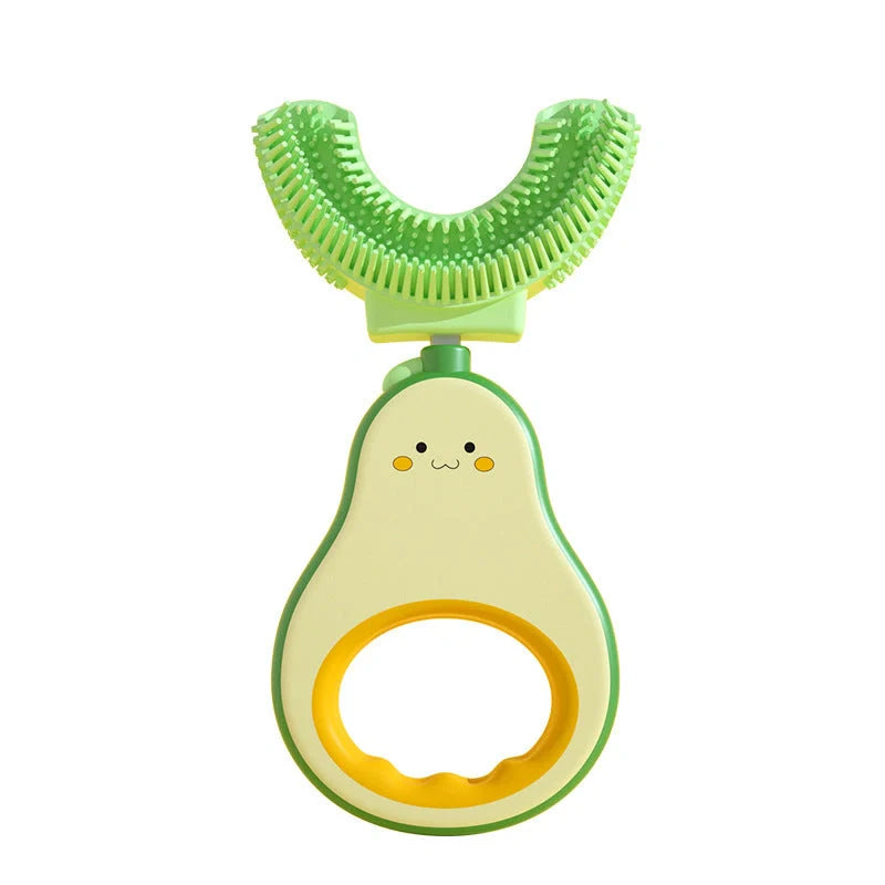 Creativity Baby Q Cute Teeth U-shaped Silicone Toothbrush in light yellow and sea foam green