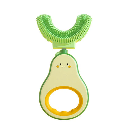 Creativity Baby Q Cute Teeth U-shaped Silicone Toothbrush in light yellow and sea foam green
