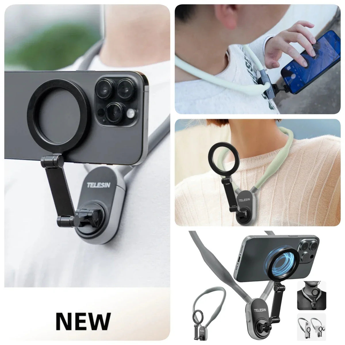 Silicone phone magnetic neck mount with quick-release design and strong magnetic suction for hands-free mobile usage