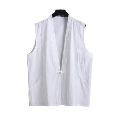 Men's solid colour linen sleeveless vest in loose fit for summer wear