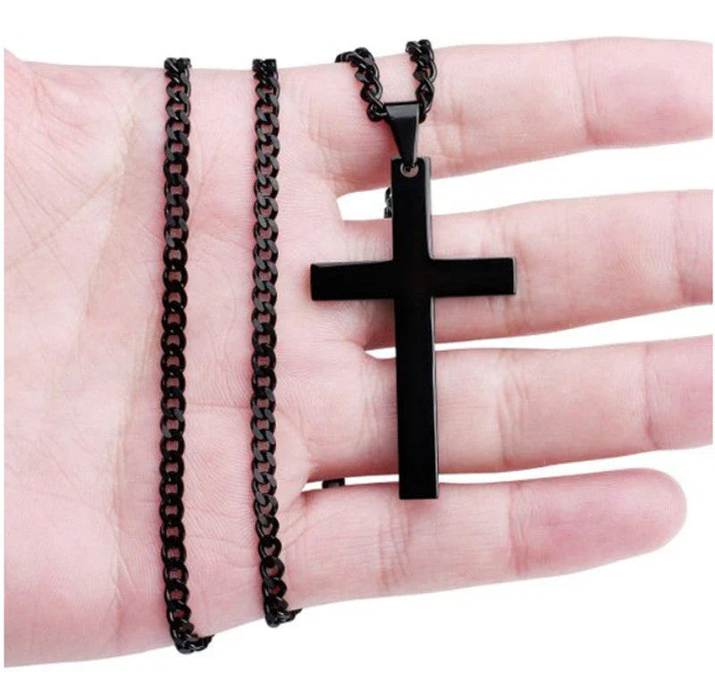 Stainless Steel Cross Pendant Necklace for Men - Available in Black, Silver, and Gold